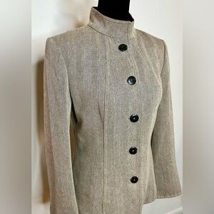Calvin Klein preppy wool blend brown herringbone lined jacket blazer size 4